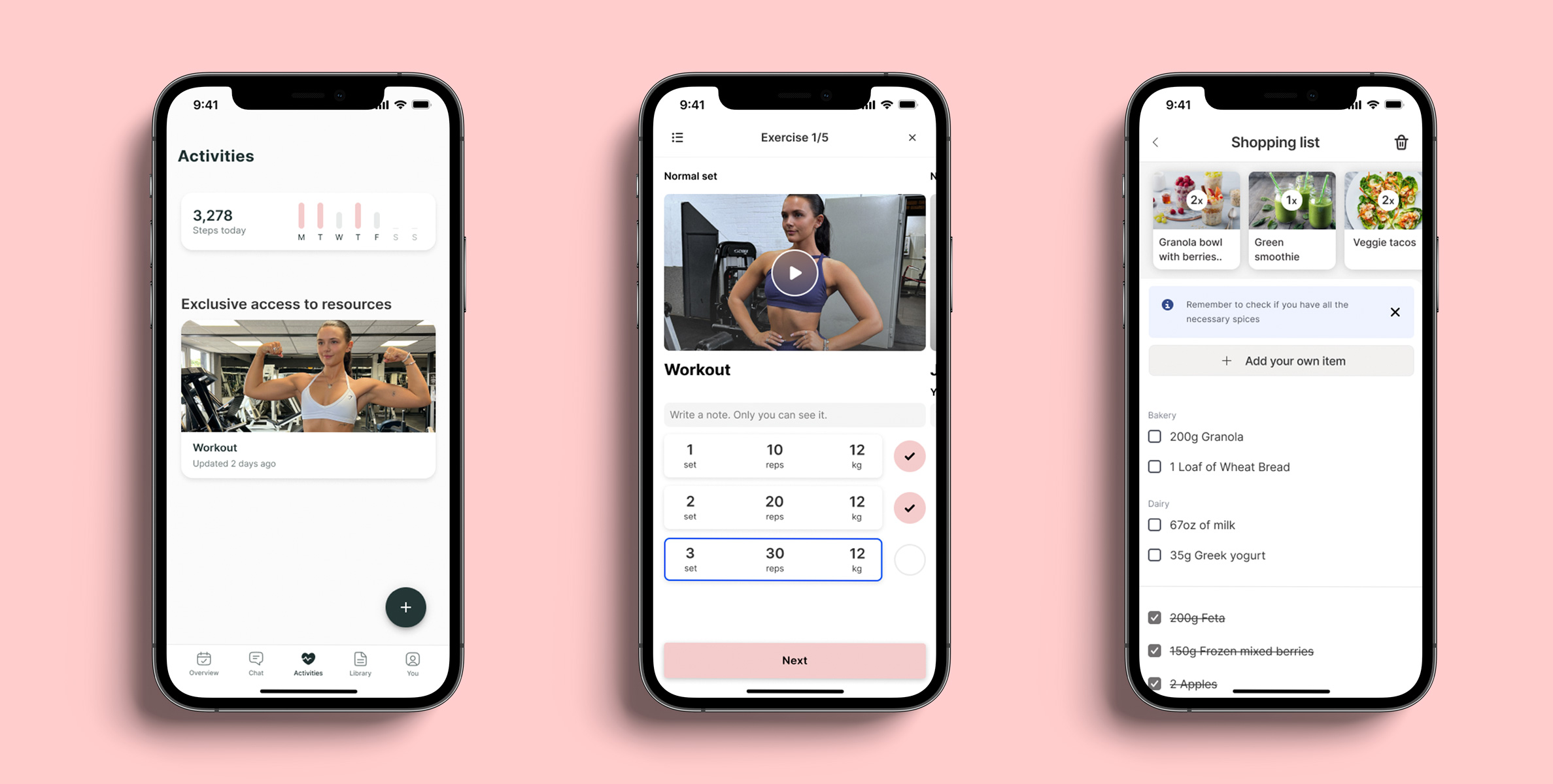 A mockup of the coaching app showcasing the different features.